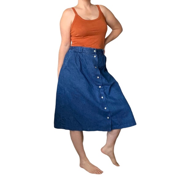 Denim midi button front skirt, estimated size medium - Picture 1 of 12
